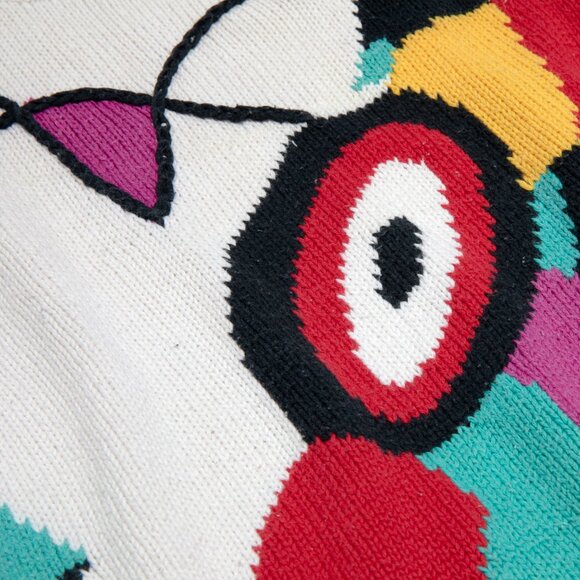 P.T.A. (Japan) Cubist Cyclops Intarsia Chainstitch Embroidered Jumper - Picture 4 of 4